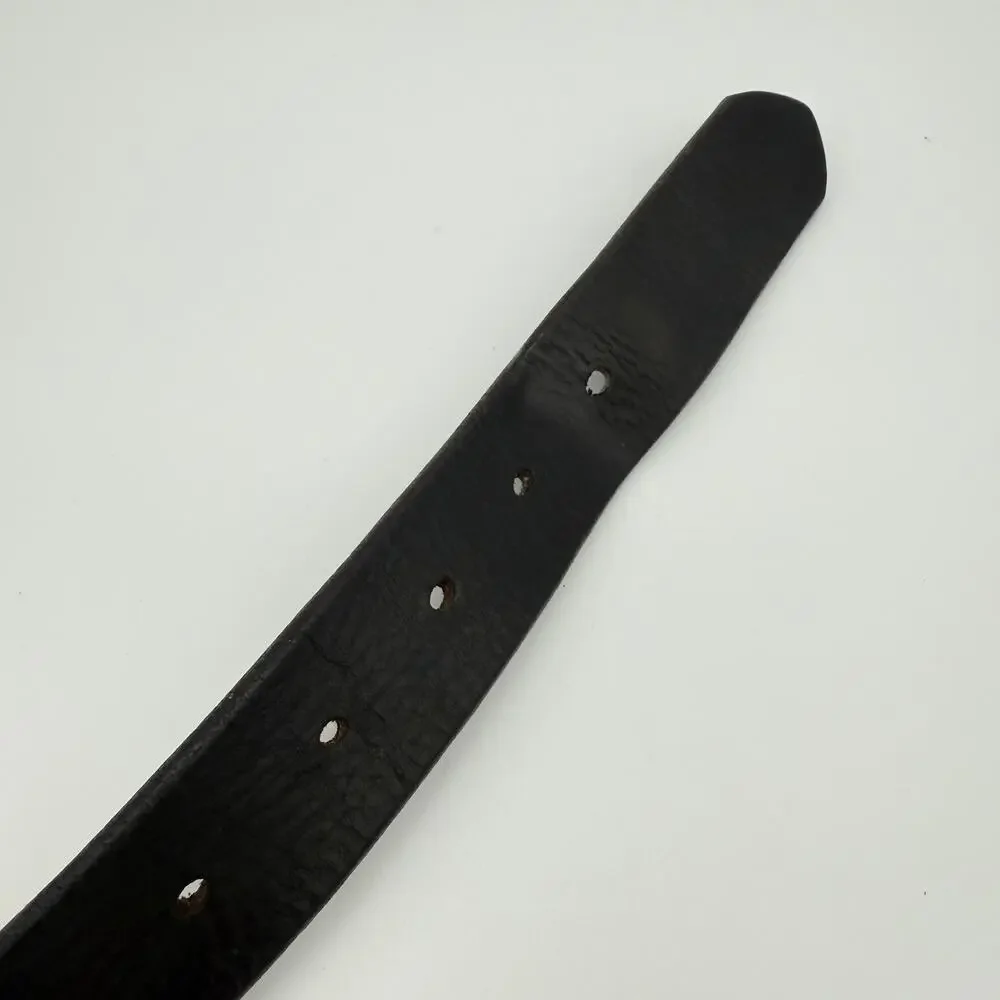 Vintage Structure Italian Leather Belt Black Solid Brass Buckle Made in USA 34